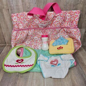 Bitty Baby Diaper Bag Pink Floral Bib Bottle Wipes Pad American Girl